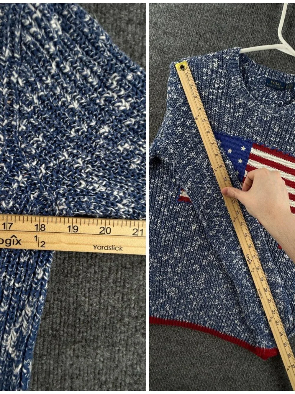 Polo Ralph Lauren XS Speckled USA Flag Chunky Knit Graphic Crew Neck Pullover
